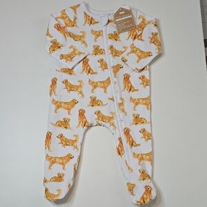 Mud Pie White and Orange Dog Print Footie